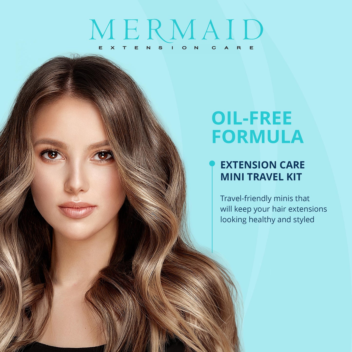 Mermaid Extension Care Travel Kit, 4 Piece Set with Extension-Safe Shampoo, Conditioner & Seafoam and Sunscreen