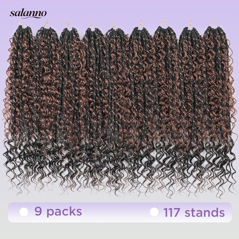 Tornado Colorful Spirals Goddess Pre-Looped Box Braid Extensions | Synthetic Boho Crochet Hair for Black Women - 18 Inch, 9 Packs, 1B/27/30