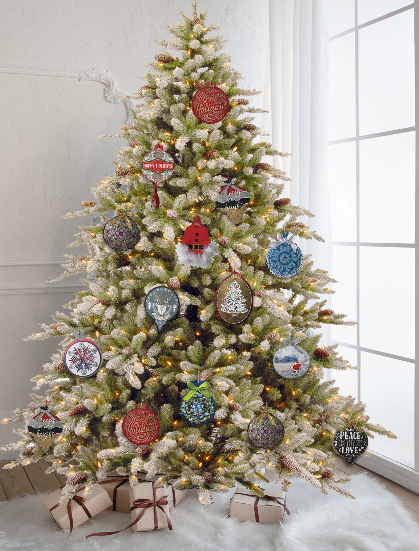 Jillson Roberts 6-Count Cardornament Hanging Christmas Cards with Envelopes Available in 12 Designs, Peace Joy Love