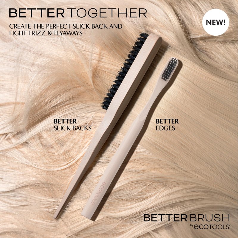 EcoTools Slick Back Hairbrush, Small Brush For The Perfect Ponytail Or Bun, Tease, Smooth, & Style Hair, Tame Frizz & Flyaways, Renewable Bamboo Handle & Vegan Boar Bristles, Cruelty-Free, 1 Count