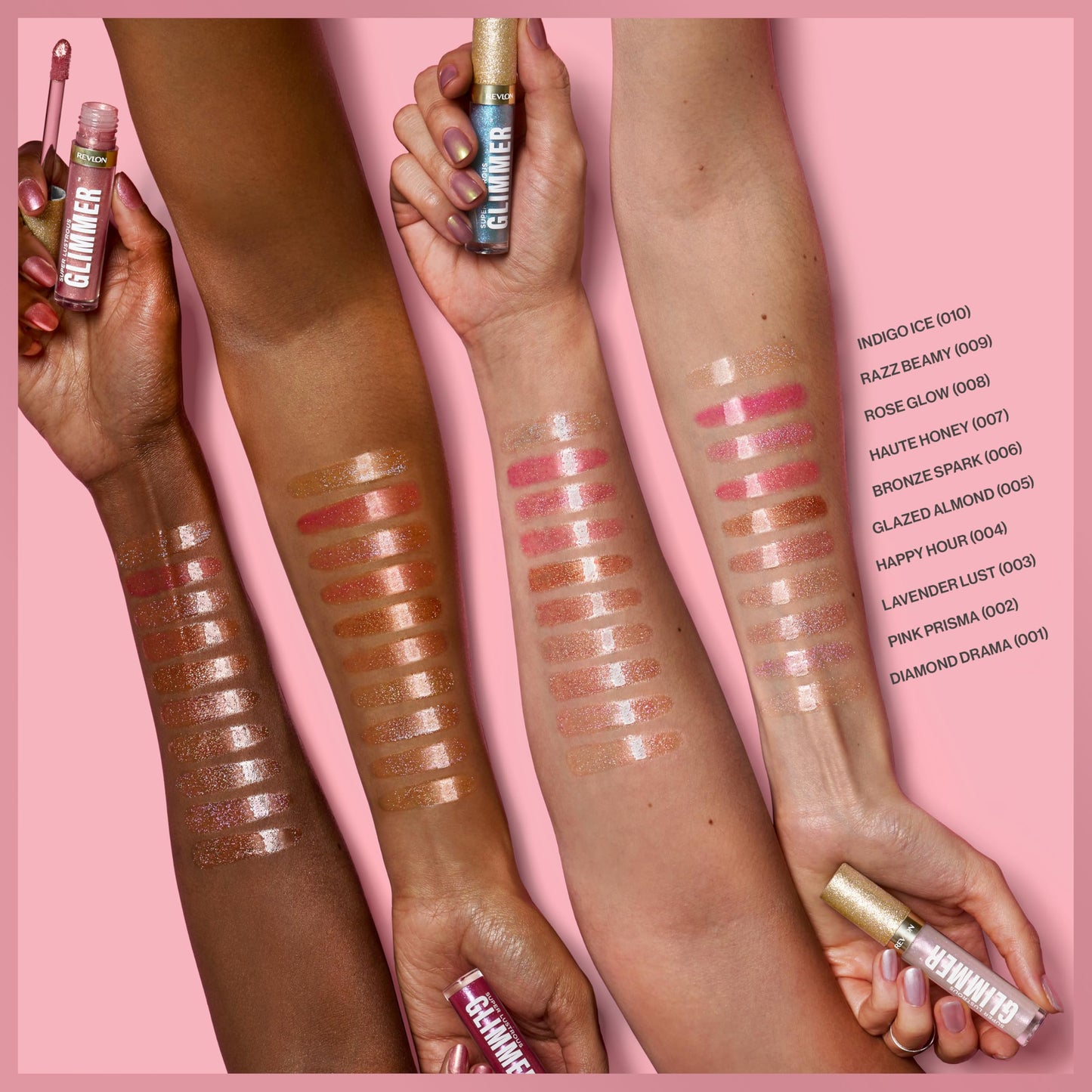 REVLON Super Lustrous Glimmer Gloss, Non-Sticky Hydrating Lip Gloss, High-Shine Sheer Shimmery Finish, Plant-Based Glitter, 004 Happy Hour, 0.13 fl oz