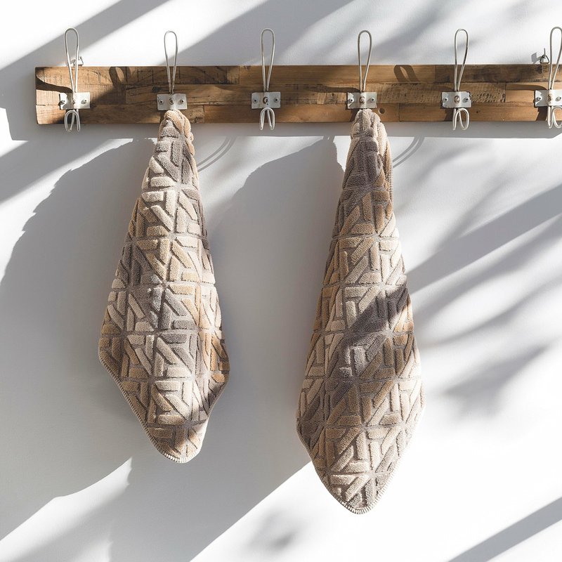 Graccioza Dakar Wash Cloth 12" x 12" - Geometric Sculptured Design in Neutral Earth Tones - Brown, Taupe, and Beige - 100% Cotton Washcloth 650 GSM - Soft Bath and Face Towel - Made in Portugal