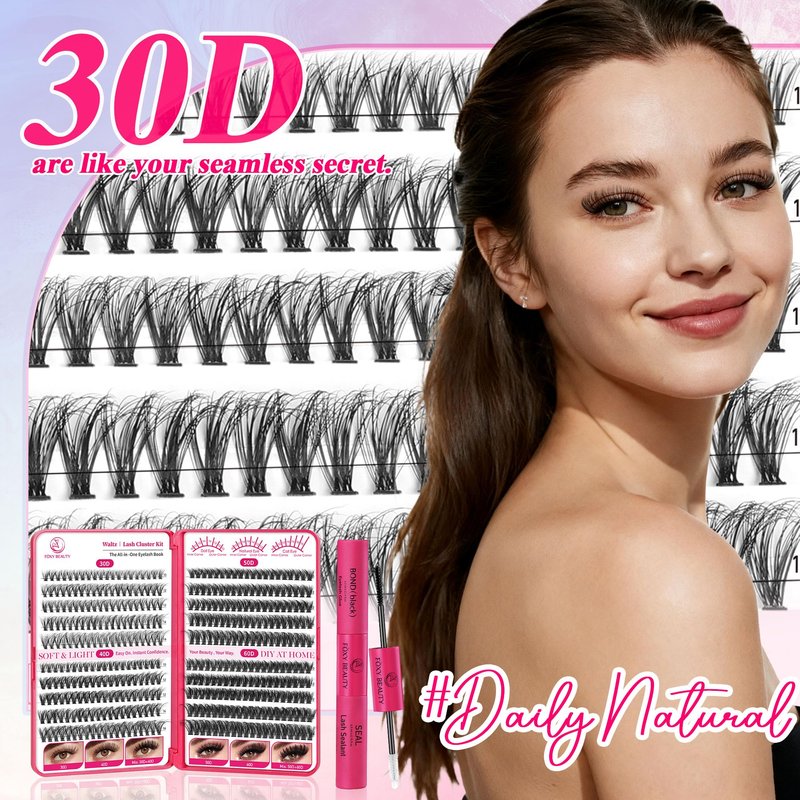 Waltz Lash Clusters Kit Lash Clusters Lashes D Curl Eyelash Clusters Natural Lash Extension Kit Fluffy False Eyelashes DIY at Home with Bond and Seal