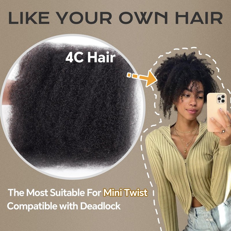 BLL Afro Kinkys Bulk Human Hair-100% Human Hair for Mini Twist Braiding Dreadlock Loc Extensions Afro Kinky Curly Hair Bulk Black Color (30#, 16 Inch Pack Of 1)
