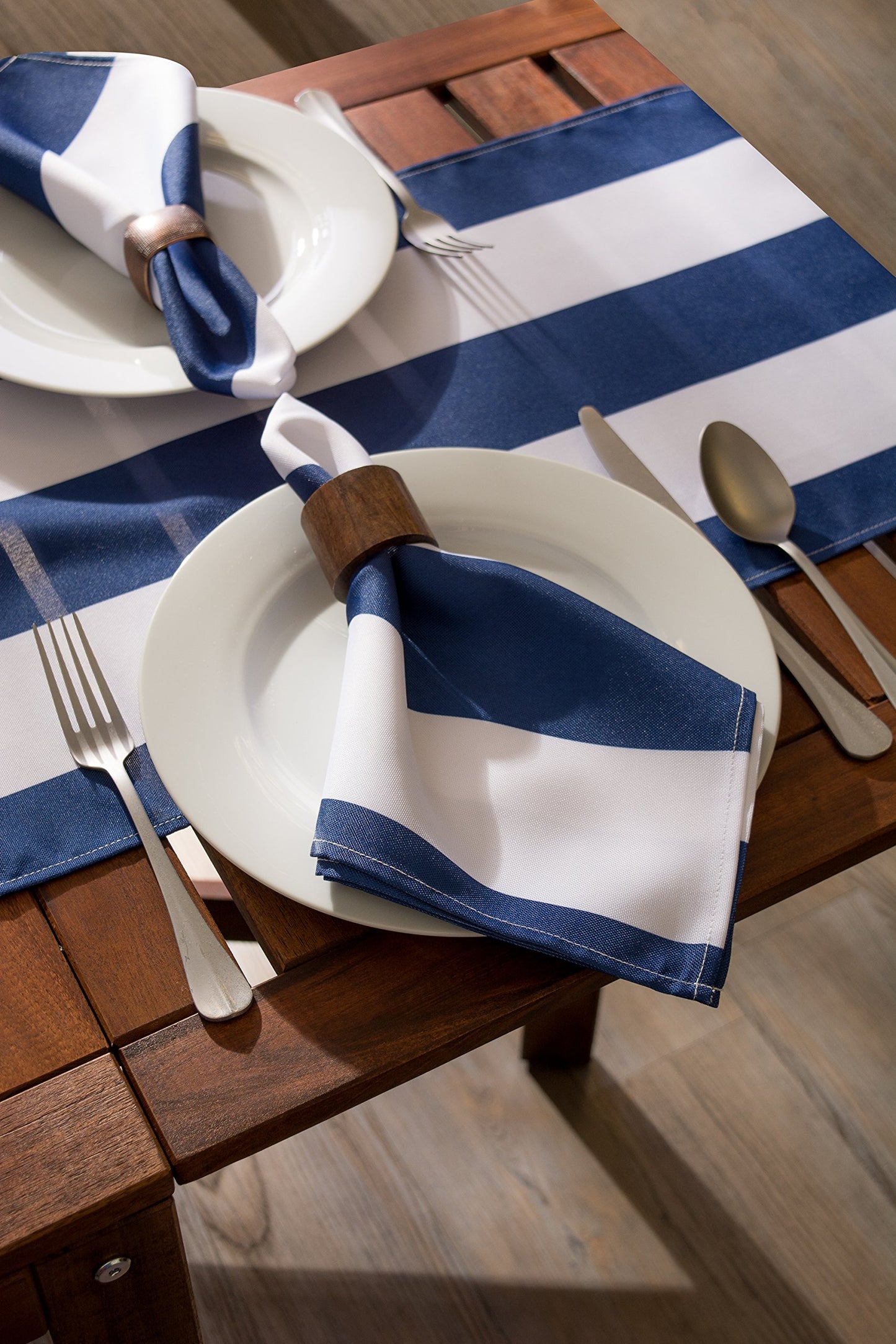 DII Cabana Stripe Outdoor Tabletop Collection, Water Resistant, 14 x 72 (Runner), Nautical Blue
