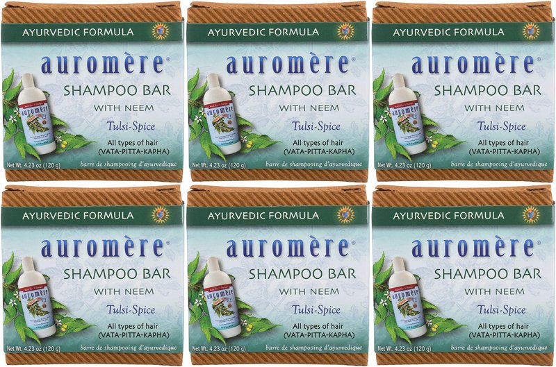 Auromere Ayurvedic Shampoo Bar - Eco Friendly, Handmade, Vegan, Cruelty Free, Natural, Non GMO, All in One Bar for Soap and Shampoo (4.23 oz), 6 pack