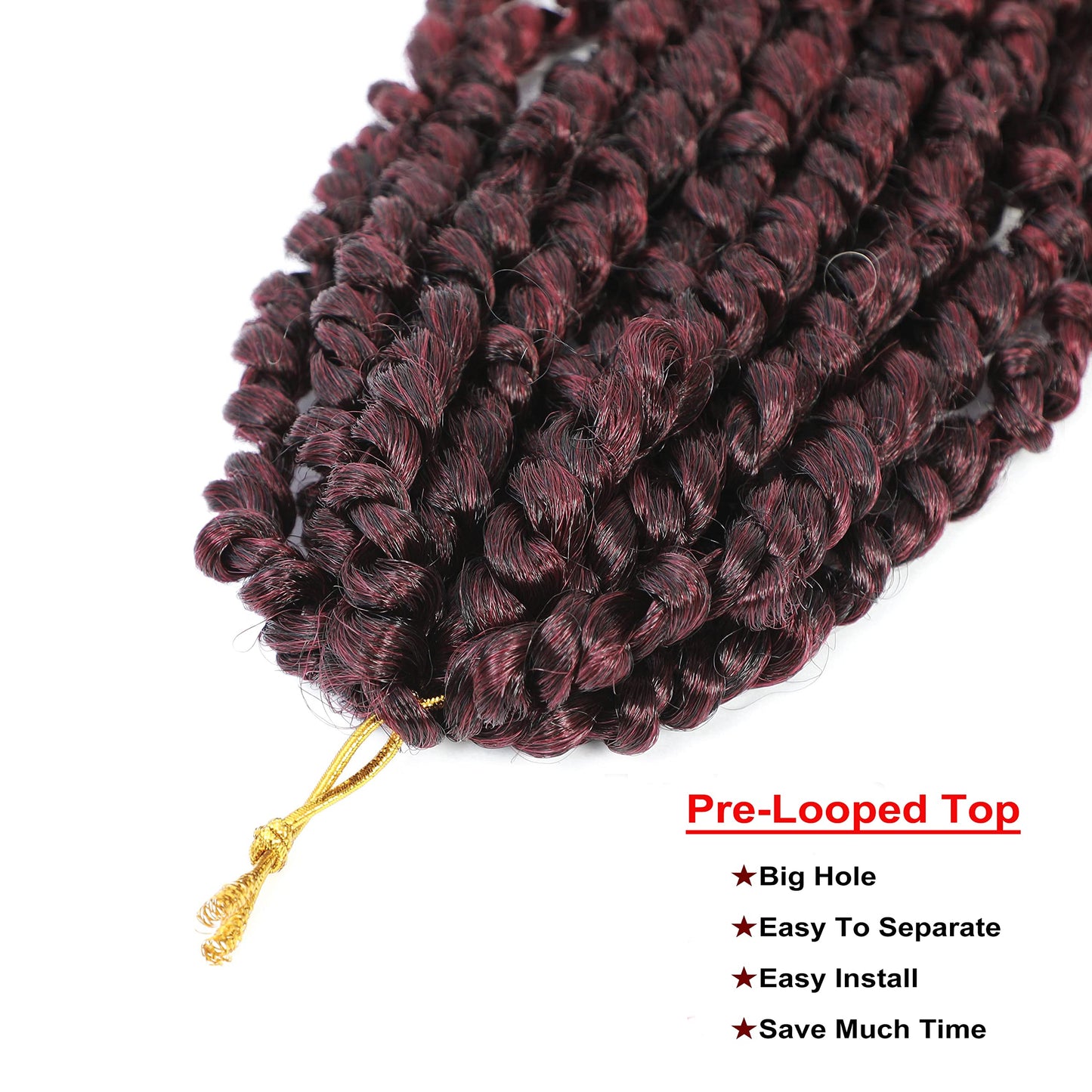Passion Twist Hair 30 inch PreTwisted Long Passion Twist Burgundy Crochet Hair, Ombre Red 6 Packs Bohemian Crochet Pre Looped Braids Hair for Black Women Water Wave Hair Extensions