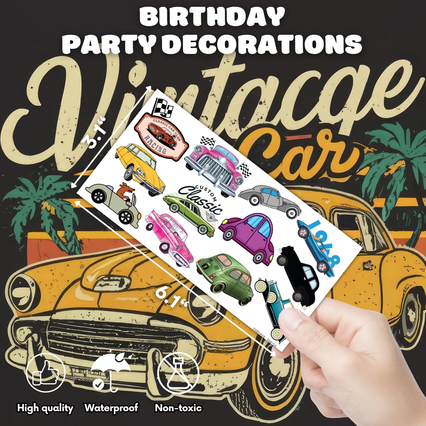 119 PCS Classic Vintage Race Car Temporary Tattoos for Kids