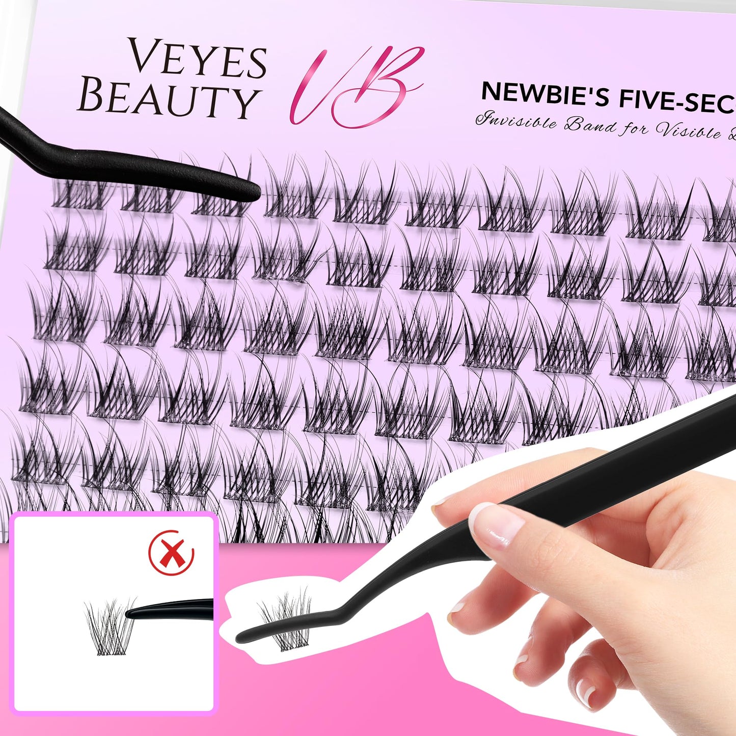 VEYESBEAUTY Lash Clusters Individual Eyelash Extensions Thin & Invisible Band DIY False Eyelashes for Self-application Newbie's Five-Second Series Wispy Lash Tray, LuxeBold 8-16mm Mixed Length