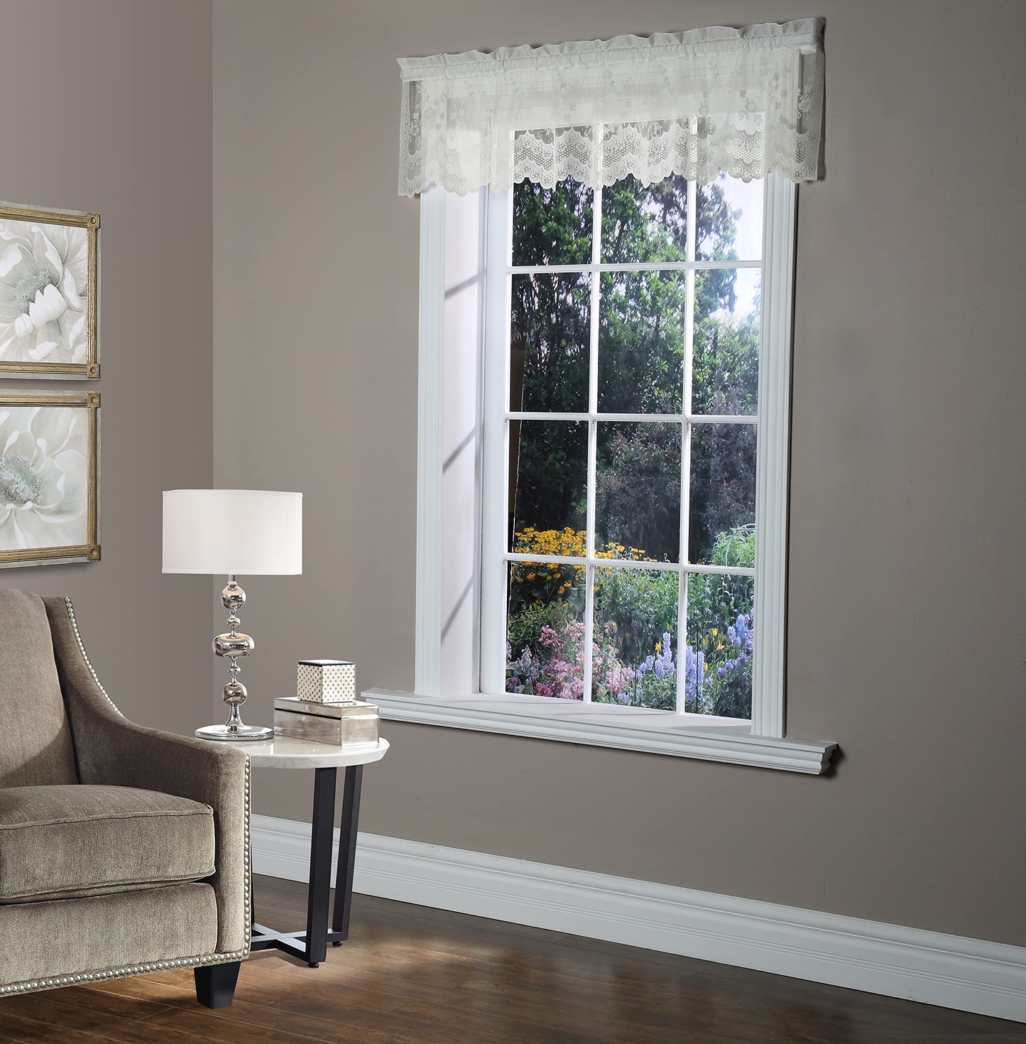 Commonwealth Home Fashions Mona Lisa Jacquard Scalloped Lace Valance,56 x 15