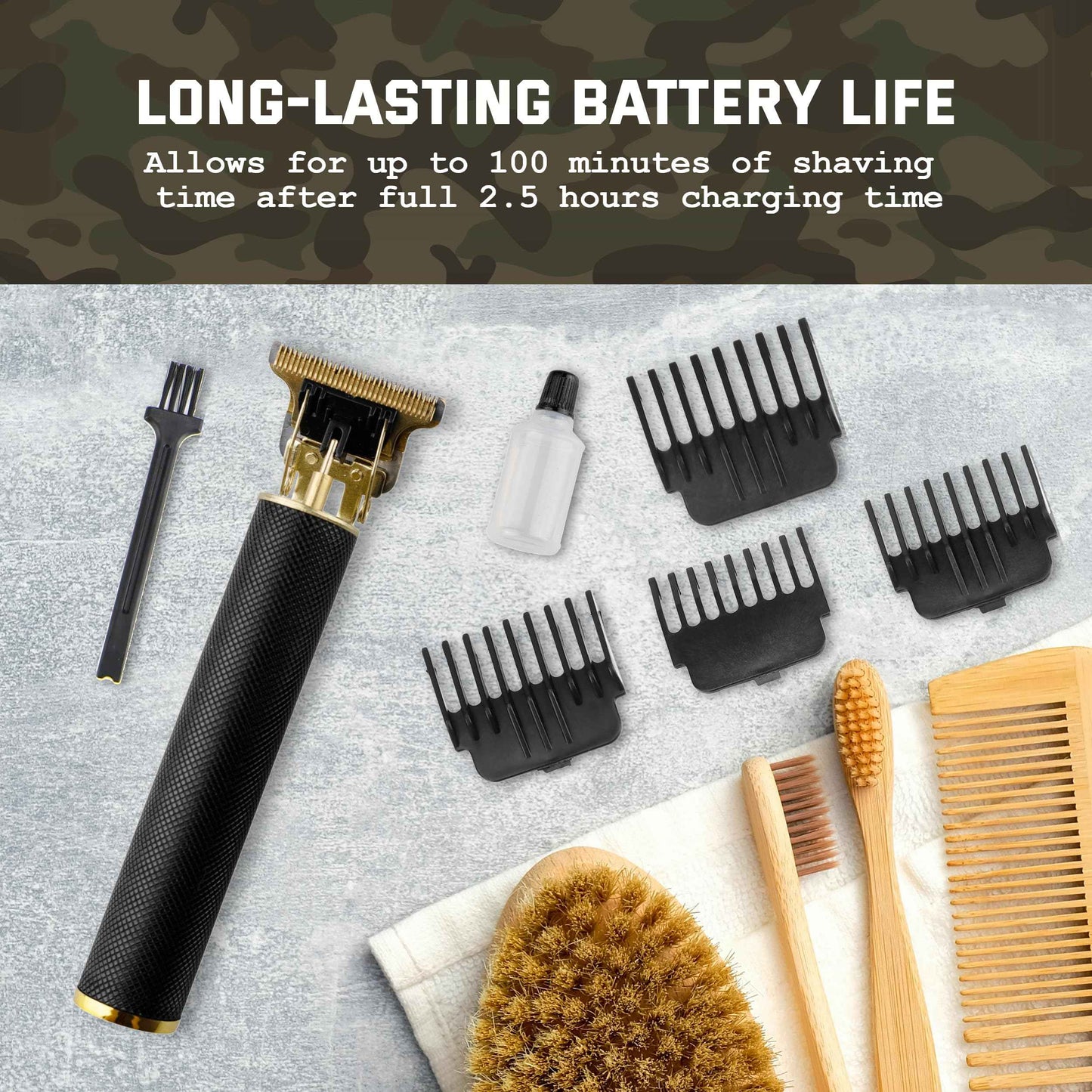 U.S. Army Electric Razor for Men, Hair and Beard Trimmer, T-Blade Clippers, Cordless Rechargeable Shaver with 4 Guide Combs