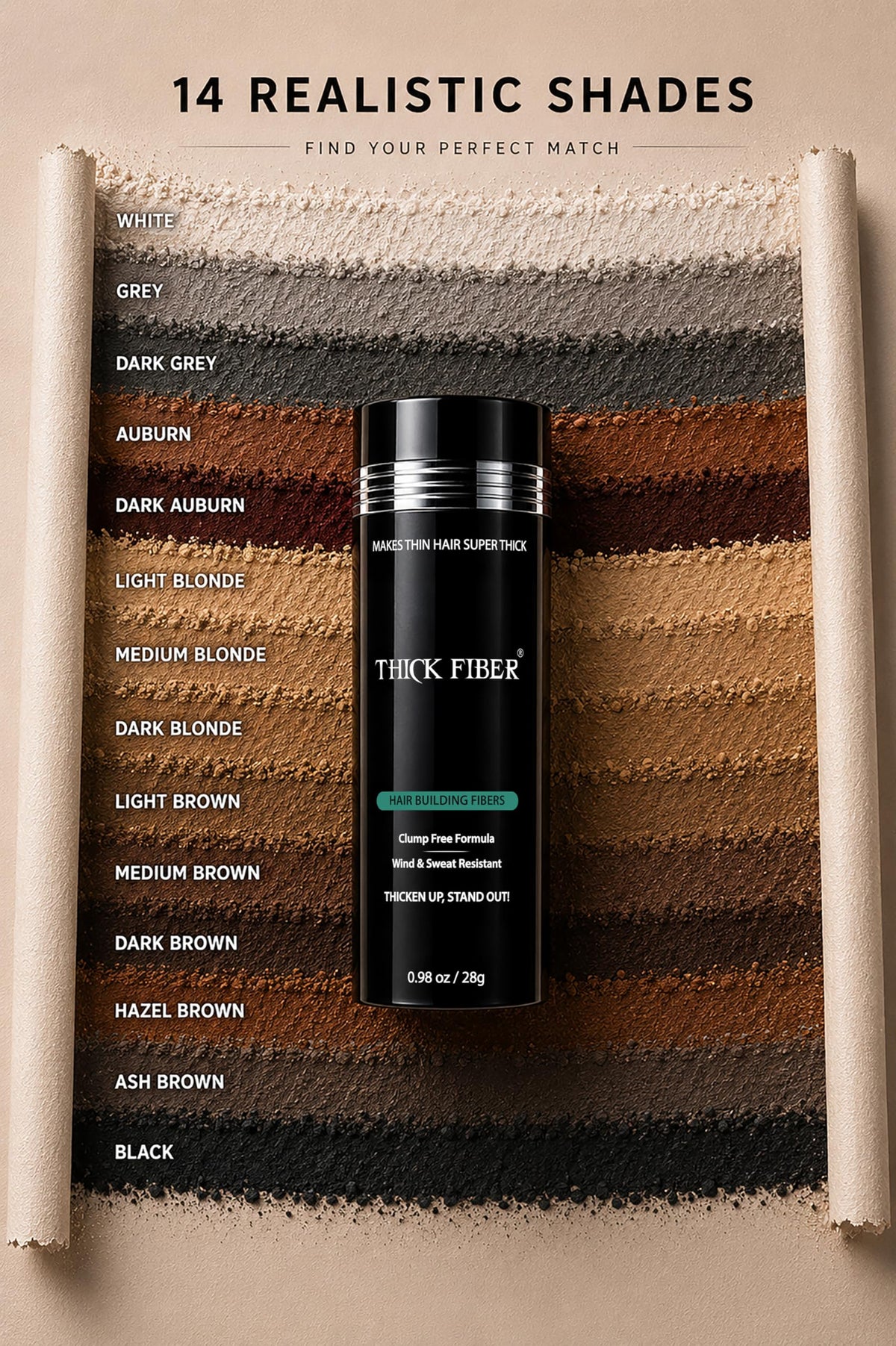 THICK FIBER Hair Fibers for Women & Men with Thinning Hair, (Dark Brown), 28g, Hair Loss Concealer, Covers Bald Spots, Hairline & Sparse Areas, Natural Fuller Looking Hair