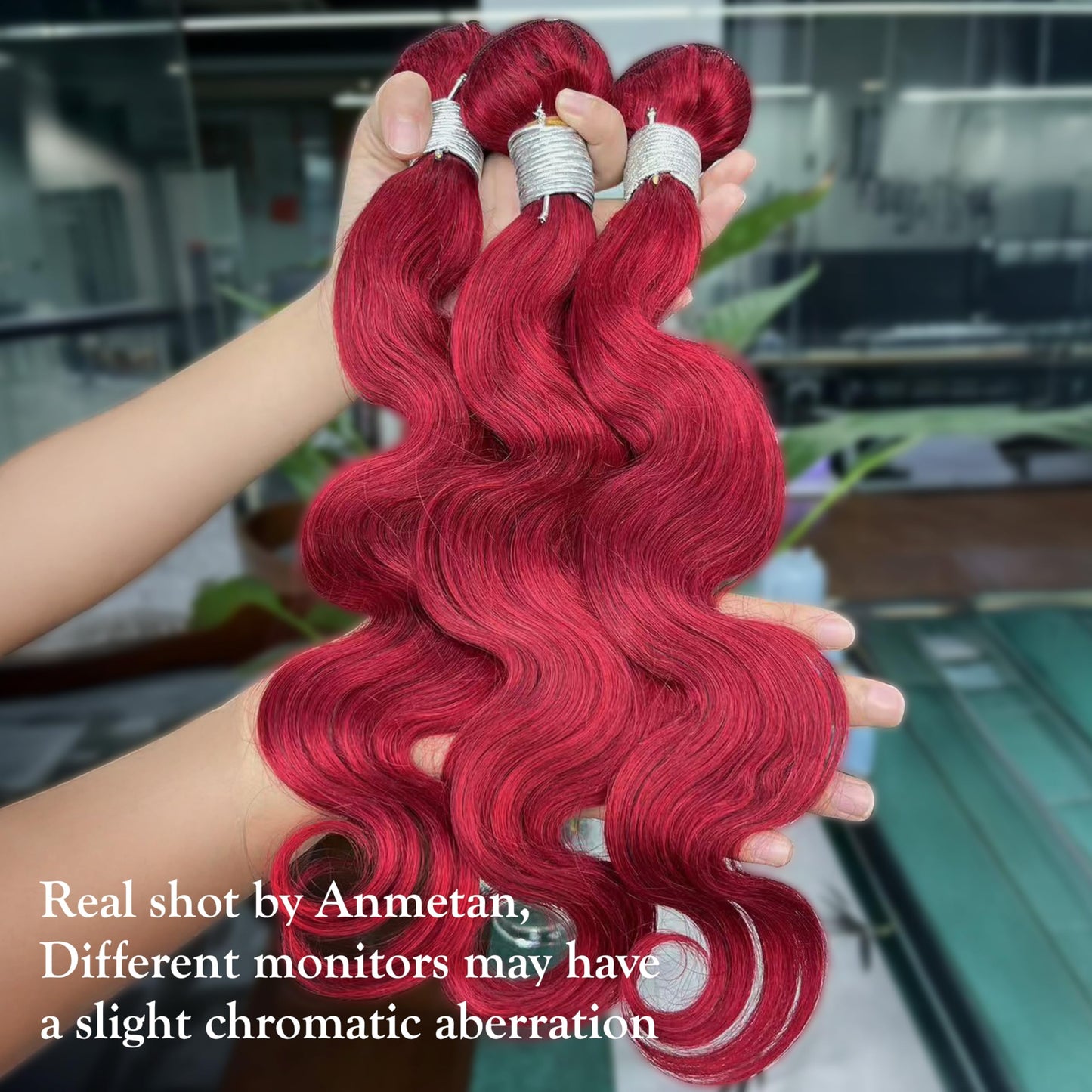 Anmetan Red Burgundy Bundles Human Hair Body Wave, 12A Colored Bundles Human Hair 100% Unprocessed Remy Hair, Soft and Thick Burgundy Cherry Red 99J Single Wavy Sew in Quick Weave Double Weft 14 Inch