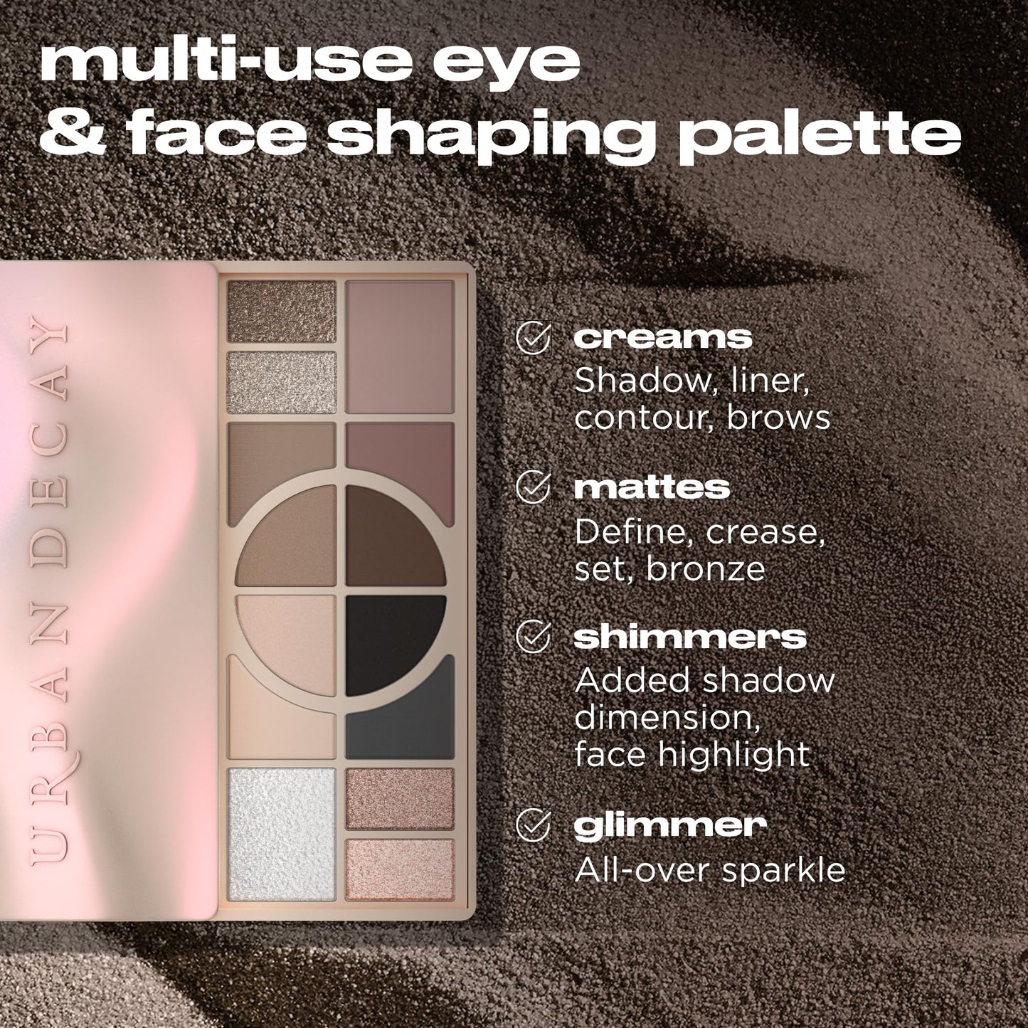 Urban Decay Naked Shaped Multi-Use Eyeshadow Palette - Cool Neutral Eye & Face Palette, 14 Crease & Transfer-Resistant Shades, Up to 16HR Wear, Sculpting Creams, Defining Powders, Shimmer Highlighters