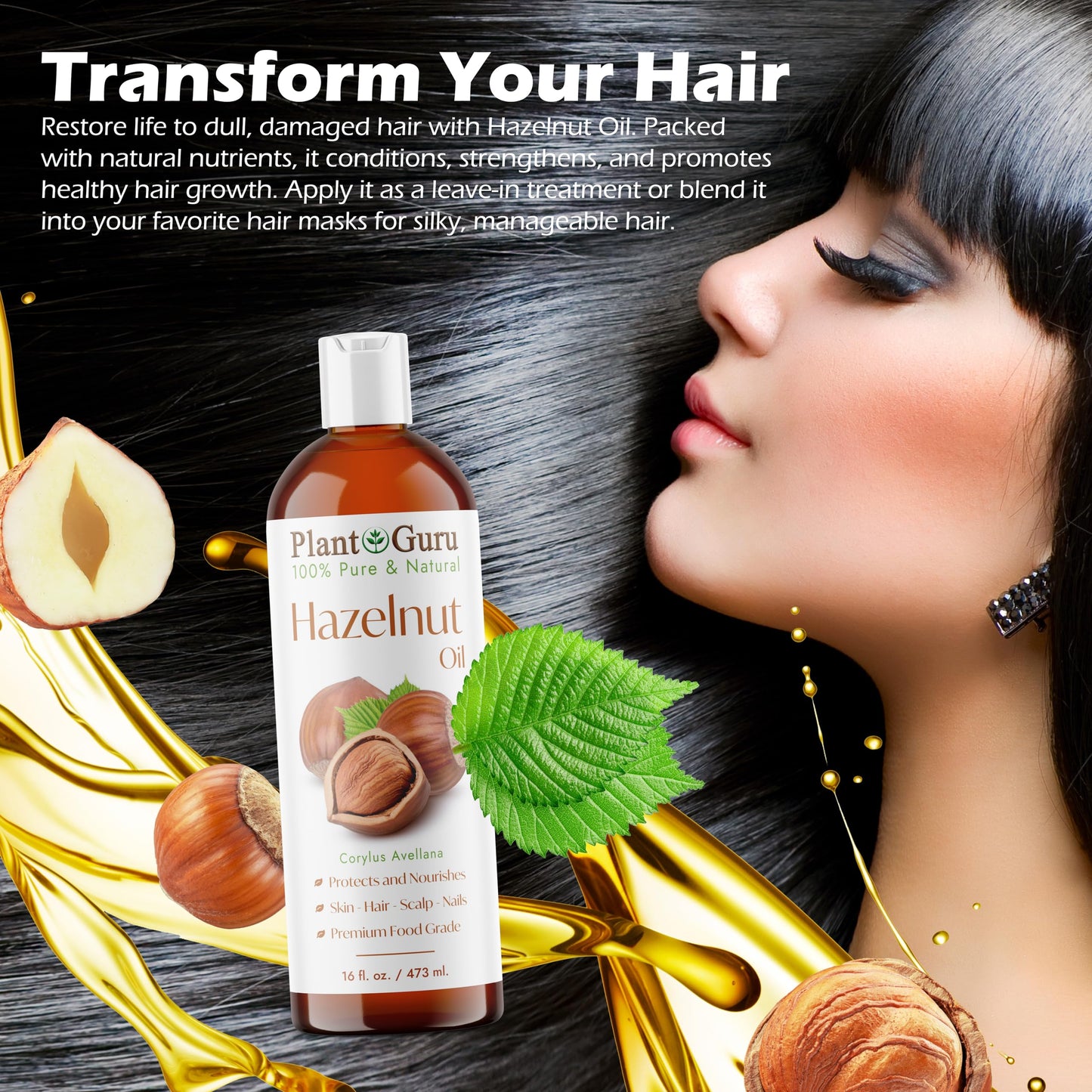 Hazelnut Oil 32 fl. oz. Cold Pressed 100% Pure Natural Carrier - Skin, Face, Body And Hair Growth Moisturizer. Great For DYI Cream, Lotions and Lip balm.