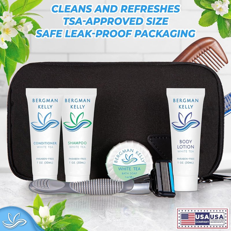 Bergman Kelly Travel Size 2-in-1 Shampoo & Conditioner | 1 fl oz White Tea - Refreshing Hotel Amenities in Bulk