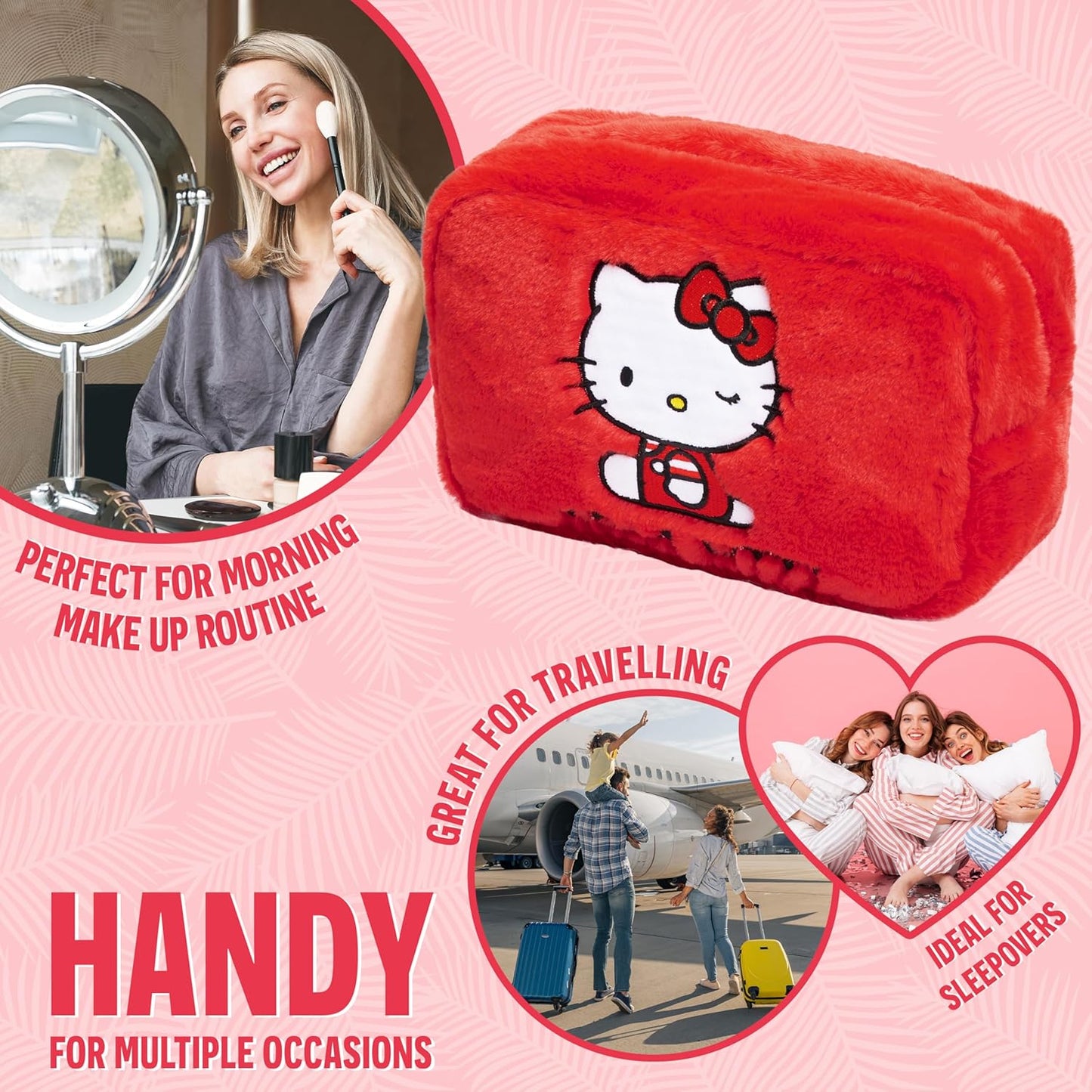 Cute Makeup Bag - Hello Kitty Fluffy Kawaii Travel Cosmetic Bag for Women & Teens | Perfect Gift Idea