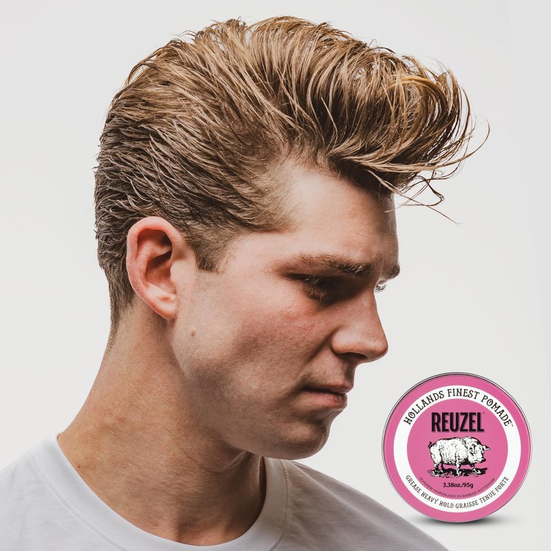 REUZEL Pink Grease Pomade, Strong All Day Hold, Oil-Based Styling Wax, Medium Shine, Easy To Wash Out, For All Hair Types