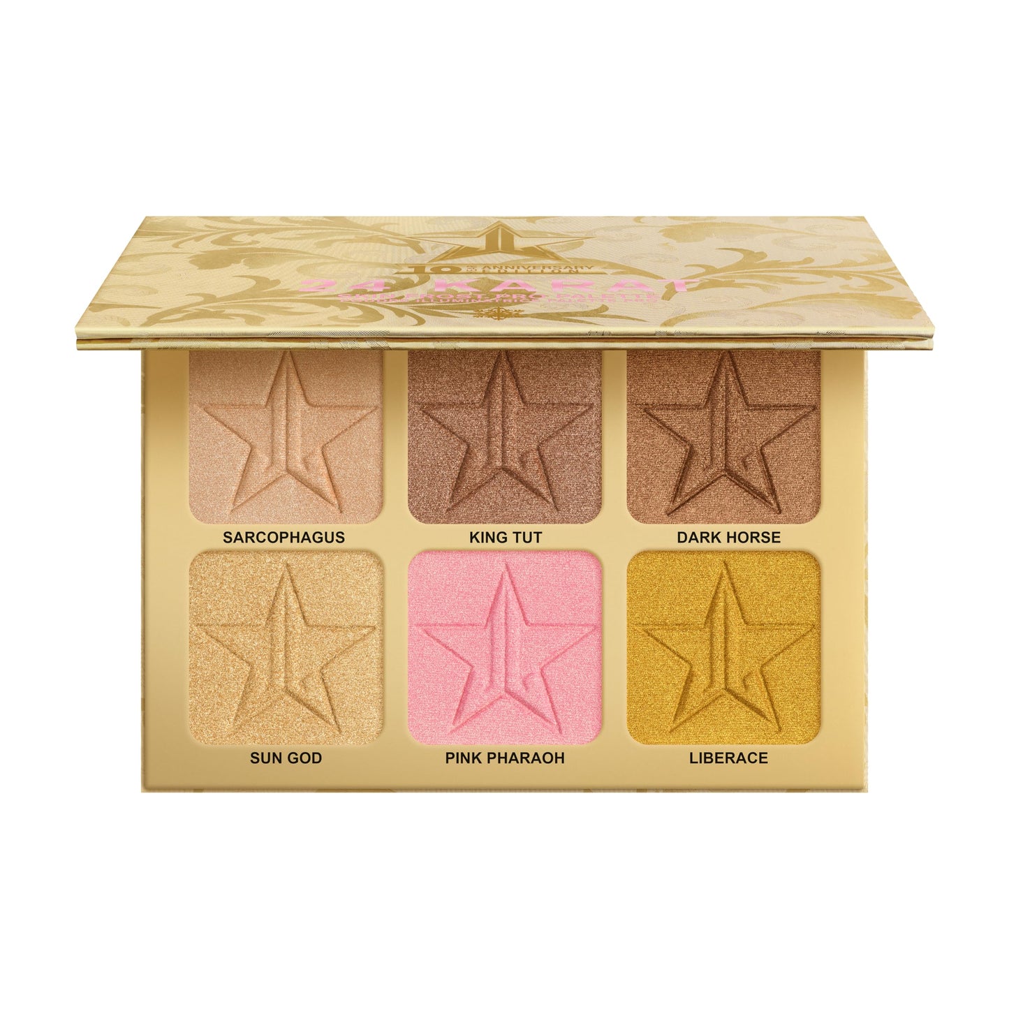 Jeffree Star Cosmetics 24K Skin Frost Palette, 6 Highlighter Shades, 10 Year Anniversary Edition, 0.24 oz Each