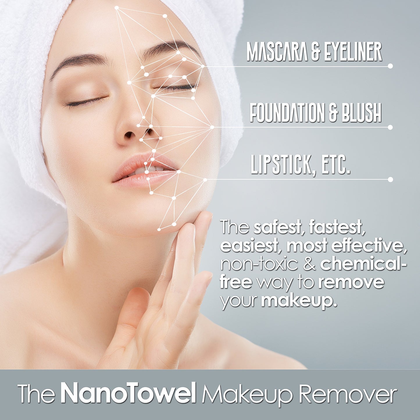 Nano Towel Makeup Remover Face Wash Cloth Multi Color 3-PACK. Remove Cosmetics FAST and Chemical Free. Wipes Away Facial Dirt and Oil Like An Eraser. Great for Sensitive Skin, Acne (Grey, Pink, Green)