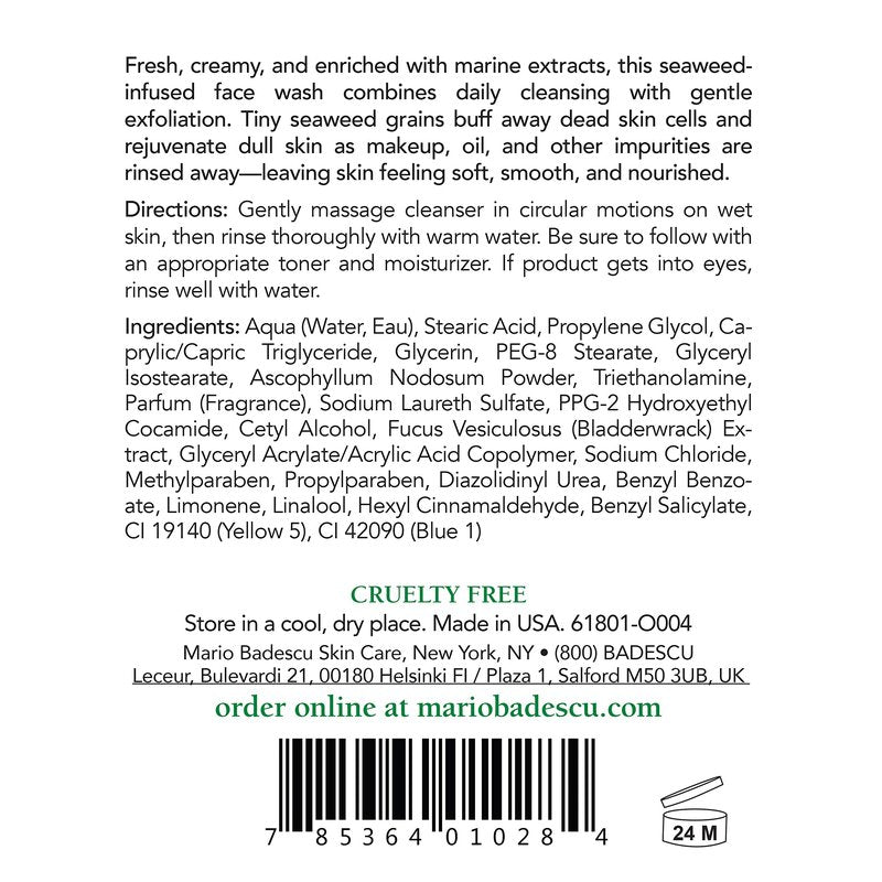 Mario Badescu Seaweed Cleansing Soap for All Skin Types |Creamy Cleanser that Gently Exfoliates |Formulated with Seaweed Grains & Bladderwrack Extract| 16 FL OZ