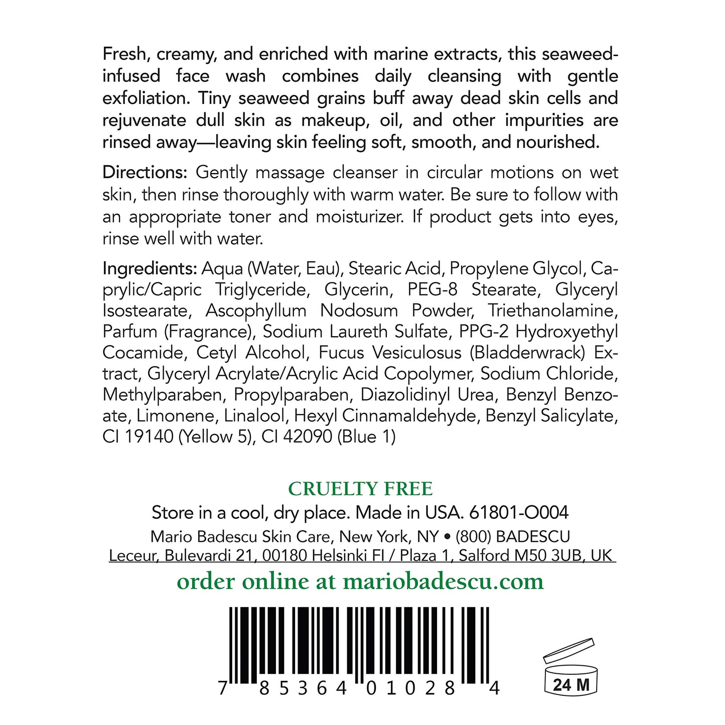 Mario Badescu Seaweed Cleansing Soap for All Skin Types |Creamy Cleanser that Gently Exfoliates |Formulated with Seaweed Grains & Bladderwrack Extract| 16 FL OZ