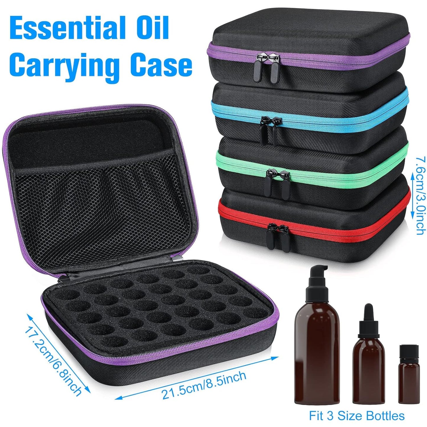 Essential Oils Storage Bag - 30 Bottle EVA Carrying Case with Foam Insert & Handle | Holds 5-15 ml