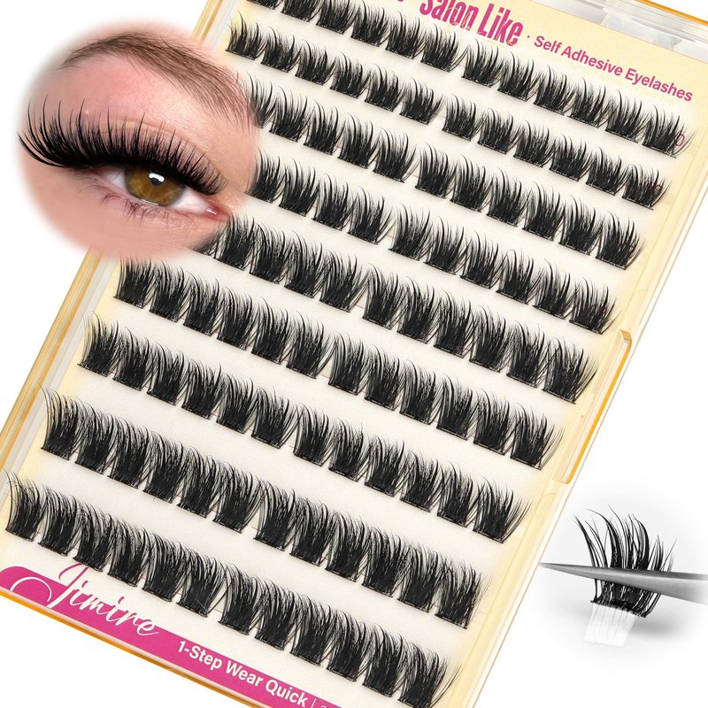 JIMIRE Self Adhesive Eyelashes Fluffy Lash Clusters Wispy No Glue Needed Self Adhesive Lash Clusters Reusable Press on Lashes 10-16MM Pre-Glued Eyelash Clusters Easy to Apply 108Pcs Pack
