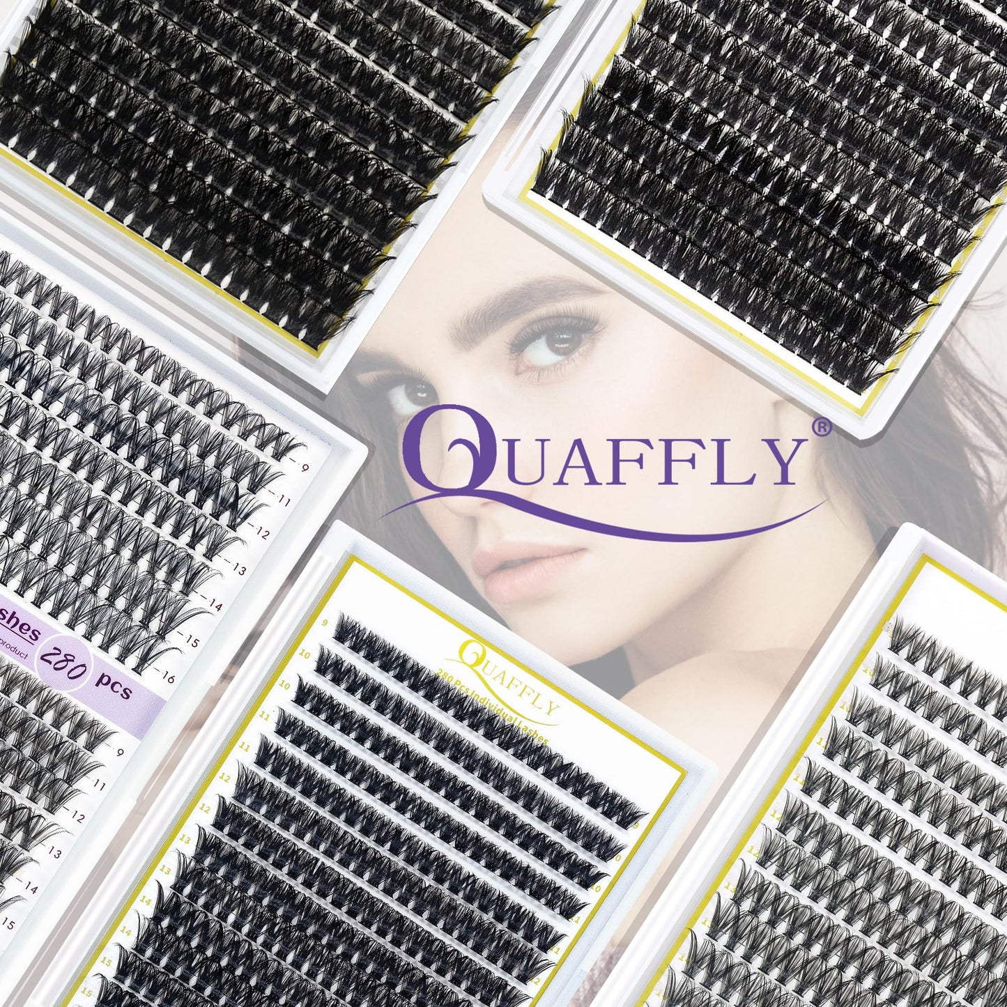 QUAFFLY 5-Pack False Eyelashes Kit with Lash Glue & Seal, Remover, Tweezers, Curler | Professional Lash Extension Set for Natural/Dramatic Look, Reusable, Salon & Home Use