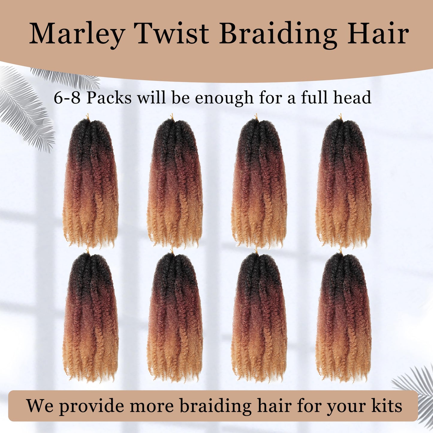 Marley Twist Braiding Hair, 1B/30/27, 18 inch, 8 Packs