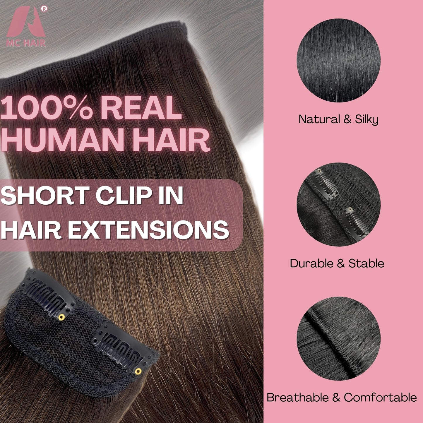 2 Pcs Short Hair Extensions, Extensions Clip in Human Hair for Women Adding Volume 12 Inch Dark Brown