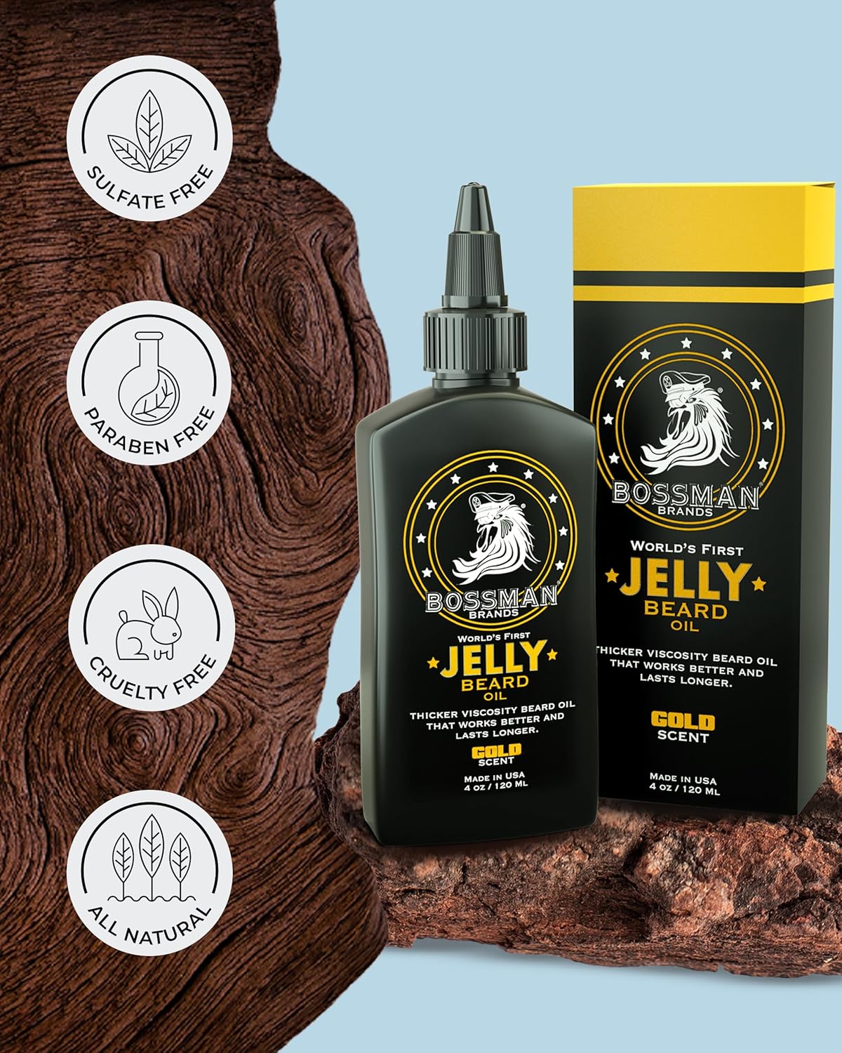 Bossman Jelly Beard Oil for Men - Softens & Moisturizes | 3 Pack, 12 oz Total, Gold Scent