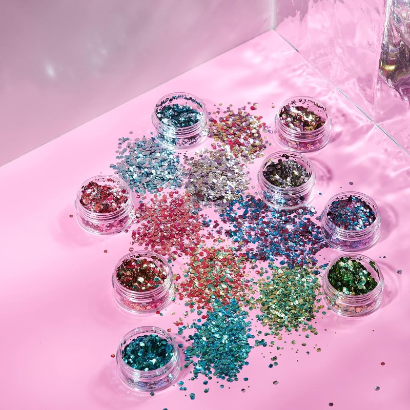 Biodegradable Eco Chunky Glitter - 100% Cosmetic Bio Glitter for Face, Body, Nails & Hair | 0.10oz Set of 8