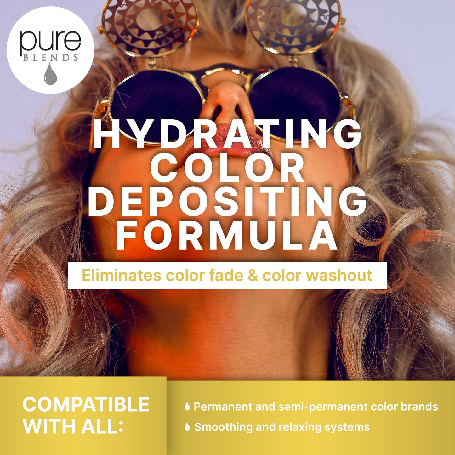 Pure Blends Sun Hydrating Color Depositing Shampoo - Brighten & Tone Faded Hair with Semi-Permanent Dye, Prevents Fade & Extends Color Service for Treated Hair 8.5 Oz.