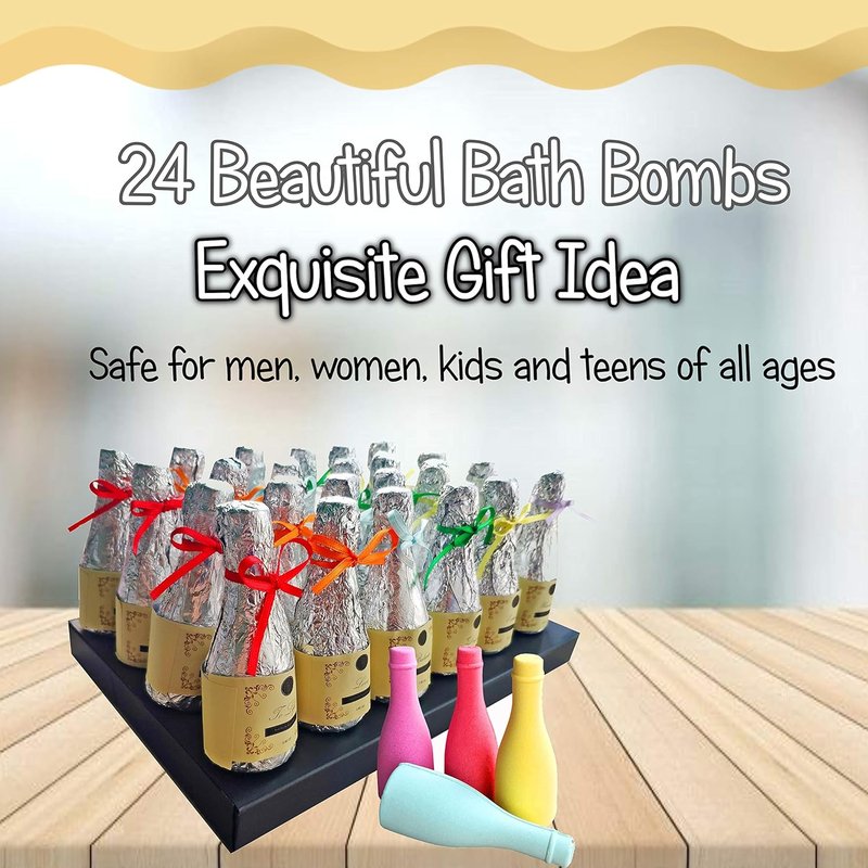 Bath Bombs Gift Set - Wine & Champagne Party Favors for Adults | 24 Individually Wrapped Moisturizing Bath Balls