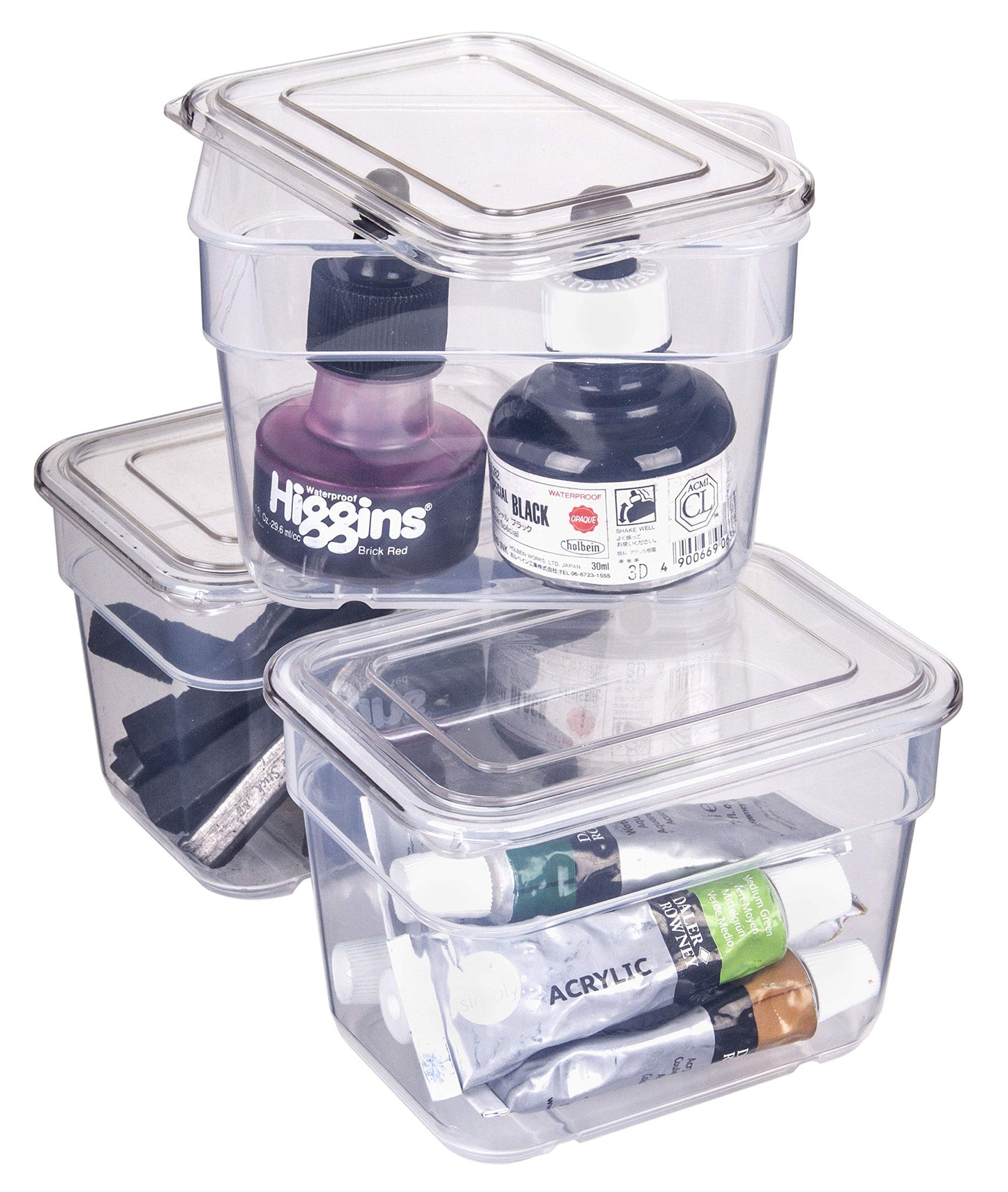 ArtBin 6969AG Bins with Lids 3-Pack, [3] Small Art & Craft Organizer Boxes, Clear