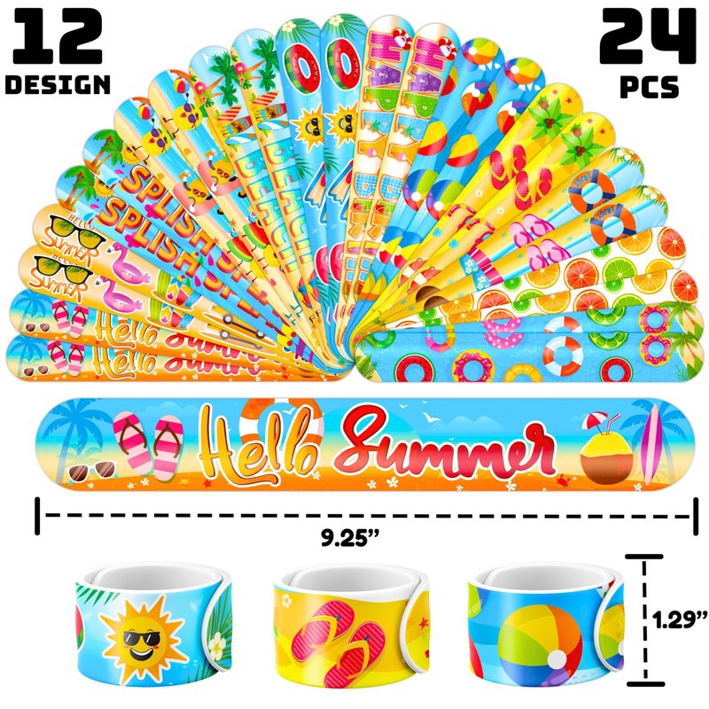 Cherisnowy 48PCS Beach Party Favors – 24PCS Temporary Pre - cut Tattoos & 24PCS Slap Bracelets – Summer & Ocean-Themed Birthday Supplies, Baby Shower Gifts, Classroom Rewards & Party Decor for Kids