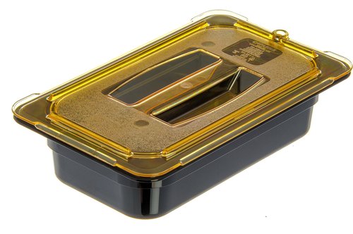 Carlisle FoodService Products 10490U13 StorPlus High Heat Universal Handled Food Pan Lid, Quarter Size, Amber