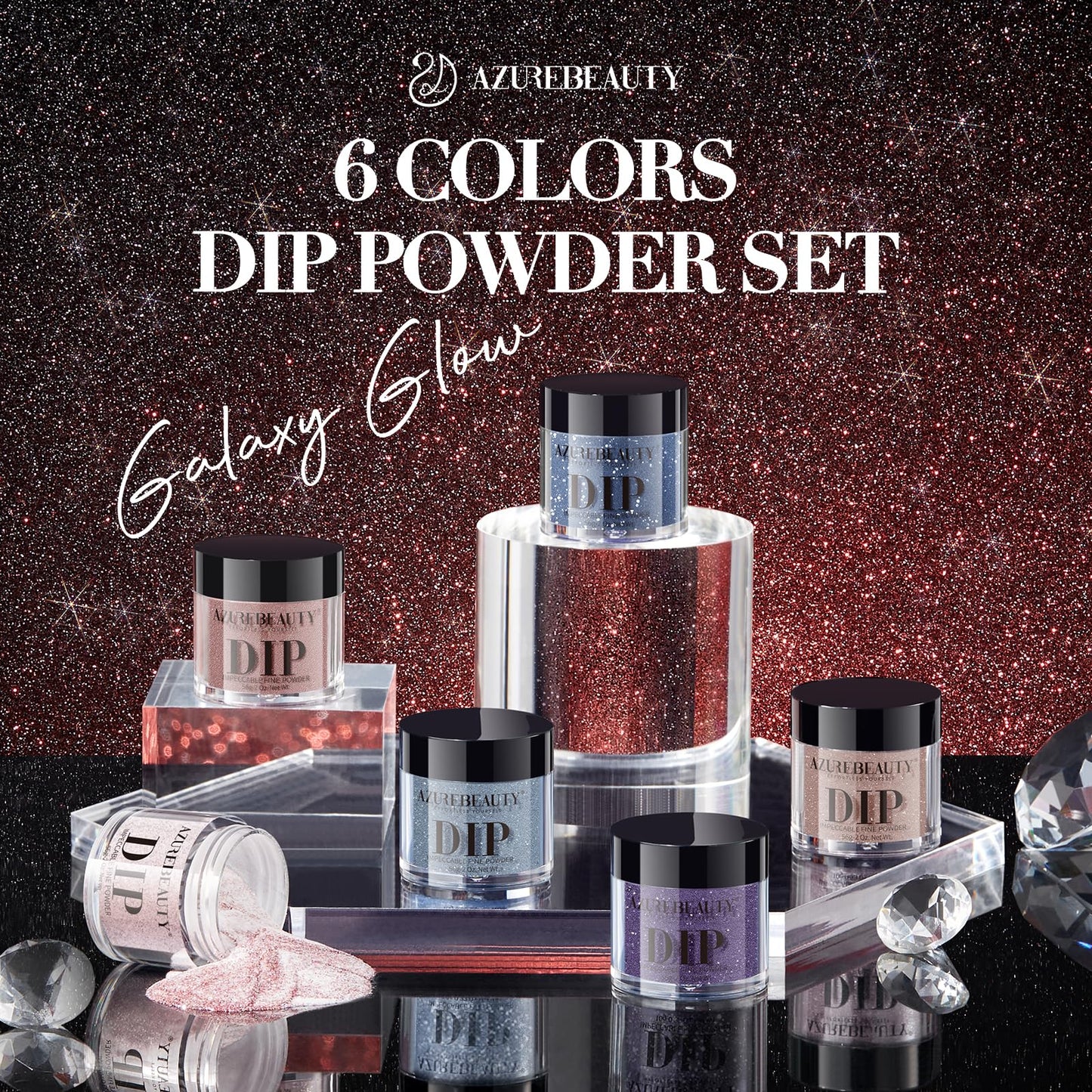 AZUREBEAUTY Dip Powder Nail Set 6 Colors Dark Light Blue Purple Brown Wine Red Shimmery Sparkle Shiny Fall Winter Dipping Powder Starter Kit French Nail Art Manicure Salon No Need Nail Lamp Cured