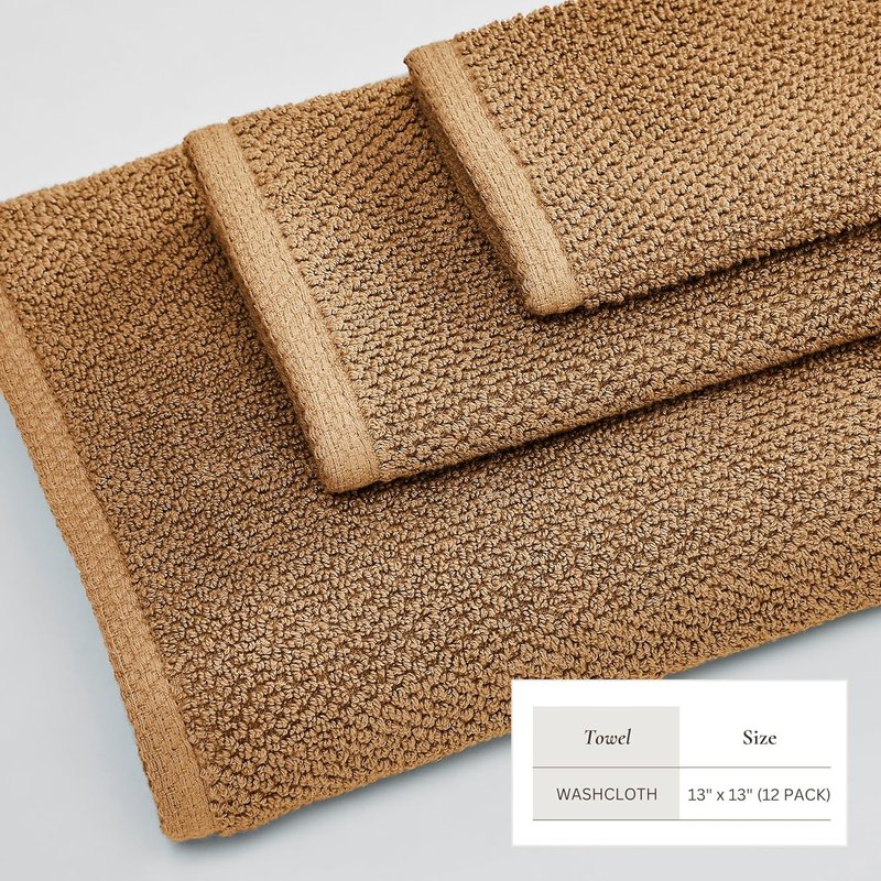 Great Bay Home | 100% Cotton Wash Cloths - Absorbent, Quick-Drying, Durable Face Towels | 13x13, Mocha, 12-Pack