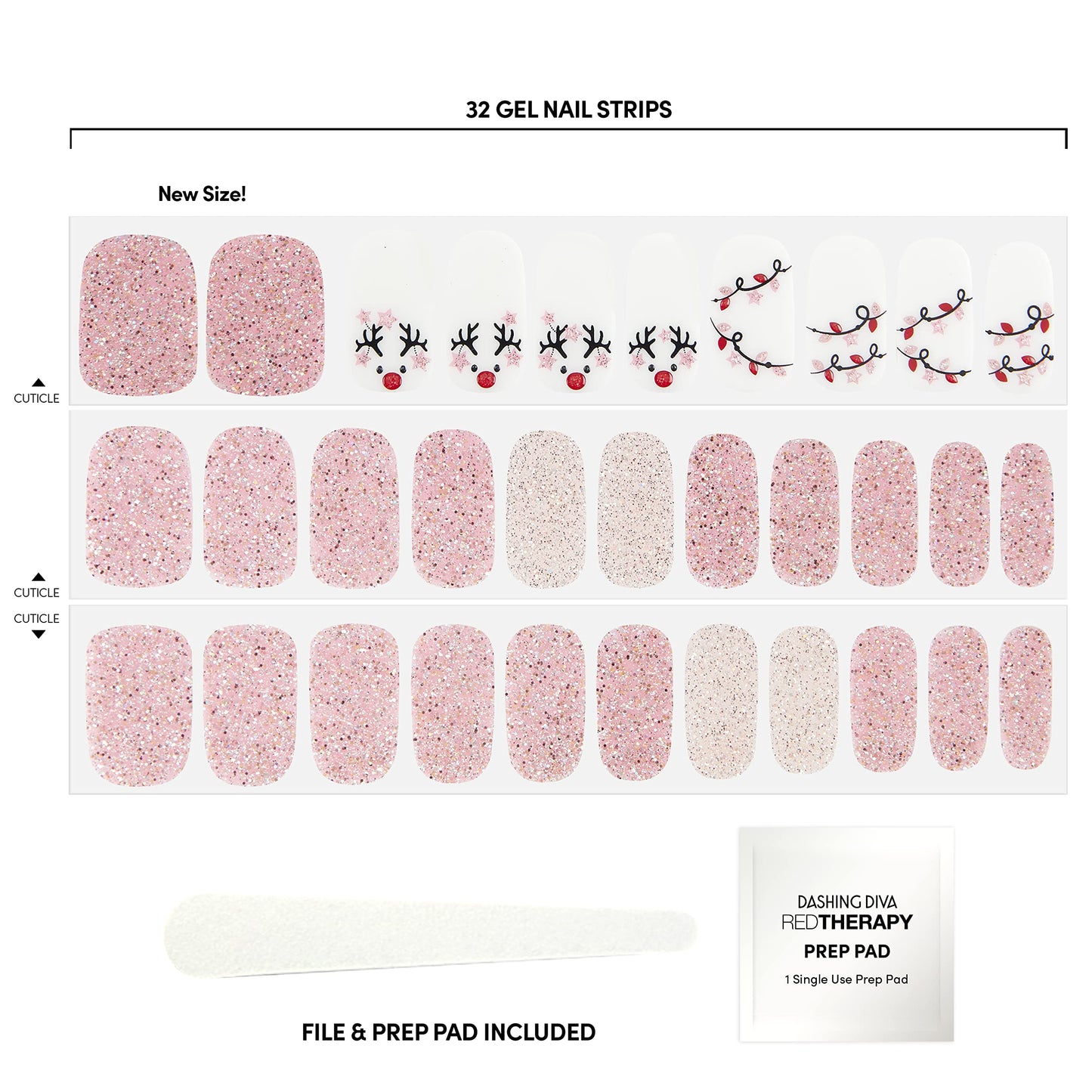 Dashing Diva Gloss Holiday Nail Strips - Light Show | UV Free, Chip Resistant, Long Lasting Gel Nail Stickers | Contains 32 Wraps, 1 Prep Pad, 1 File
