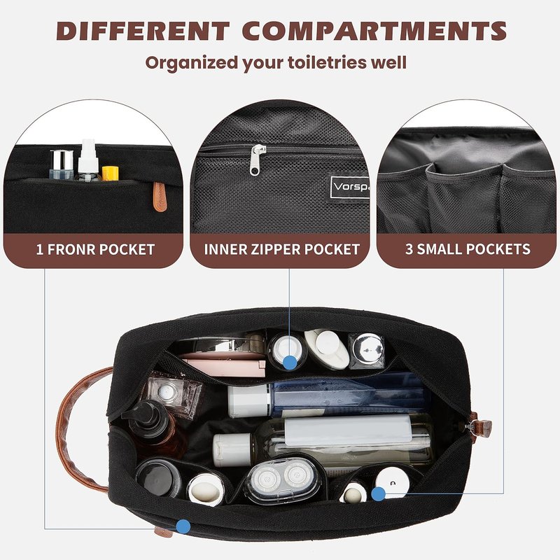 Vorspack Toiletry Bags - Water Resistant Canvas Dopp Kit for Men | 2 Pack Travel Shaving Bag with Large Capacity