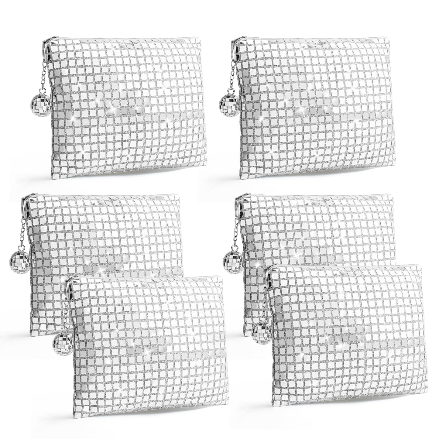 RGBDOT 12 Pack Disco Ball Makeup Bag - Disco Party Decorations and Favors, Sequin Mirror Cosmetic Bag for Women