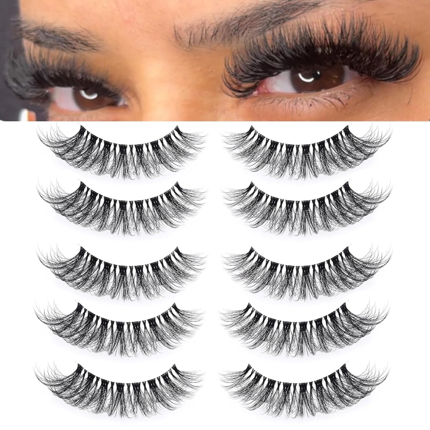 KSYOO False Eyelashes Cat Eye Lashes Wispy Lashes Clear Band V1 Russian Strip Lashes That Look Like Extensions D Curl Cat Eye Lashes Natural Look Faux Mink 3D Fluffy Russian Strip Eyelashes