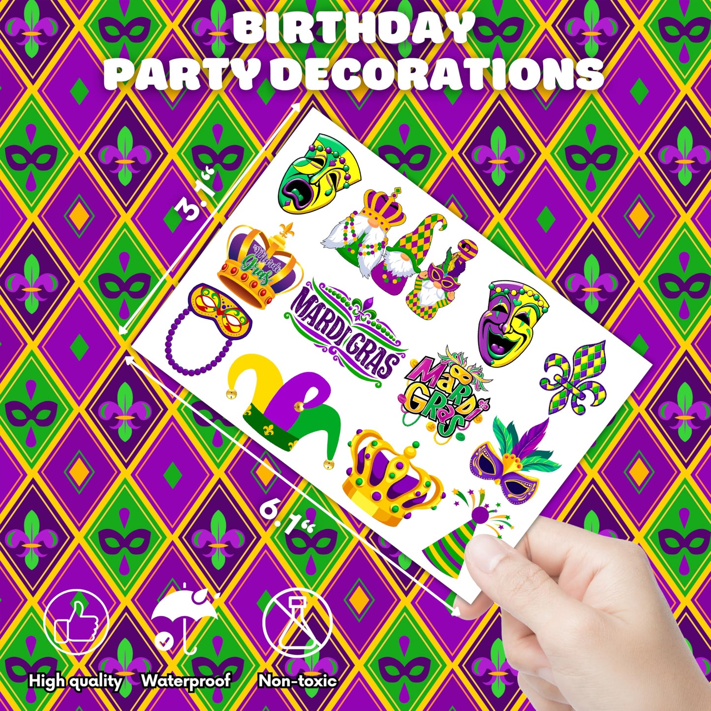96 PCS Fat Tuesday Temporary Tattoos for Kids - Fat Tuesday Party Favors