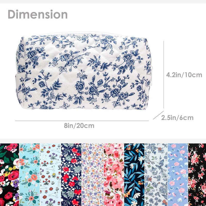 Vintage Quilted Makeup Bag Set - 6PCS Cosmetic Pouches for Brushes & Travel Accessories | Jouy Blue