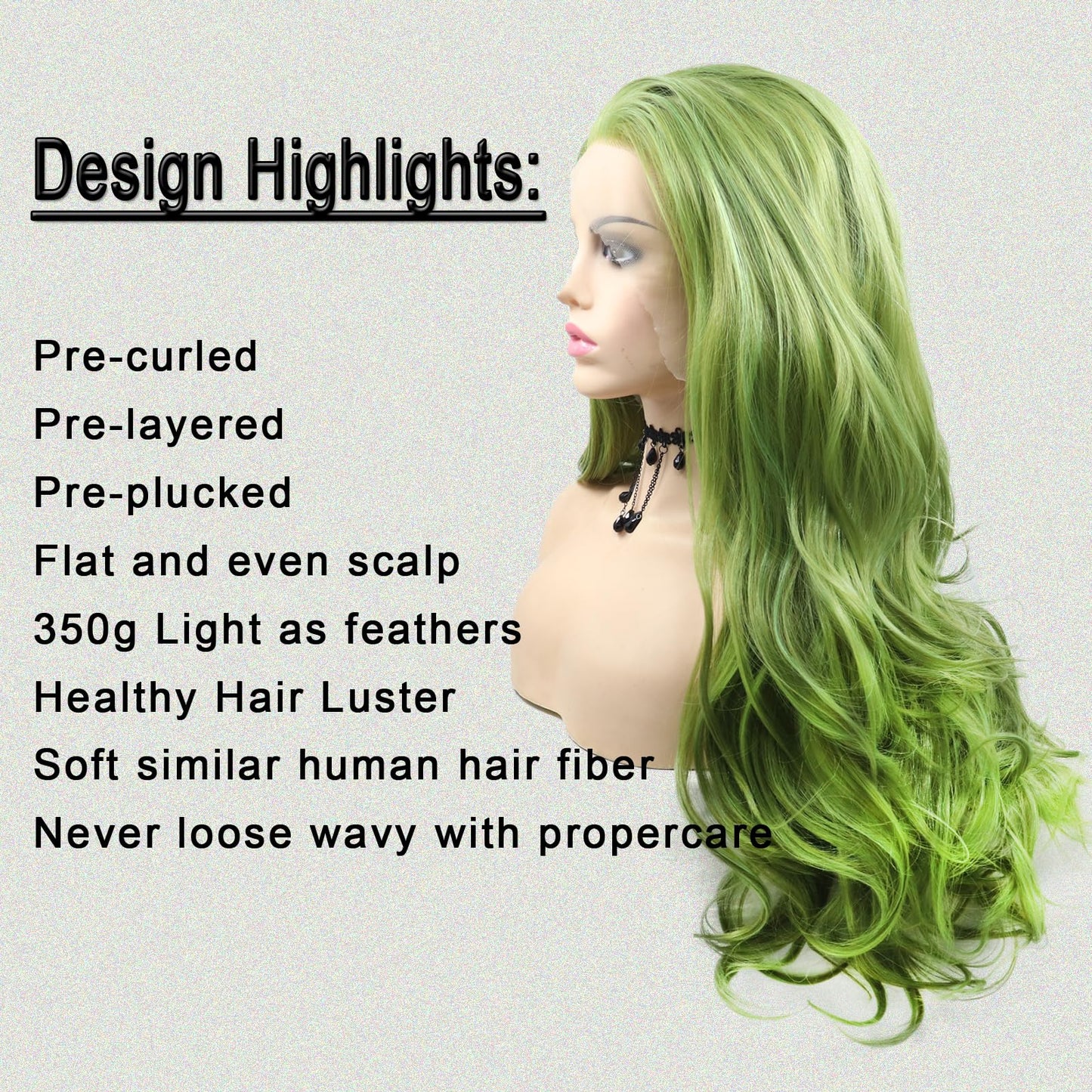 AFBeauty Green Lace Front Wig Body Wave Glueless Lace Wigs Olive Green Long Curly Wavy Pre Plucked Natural Wig Synthetic Heat Resistant Fiber Hair Colorful Wig for Women Daily 24 Inch