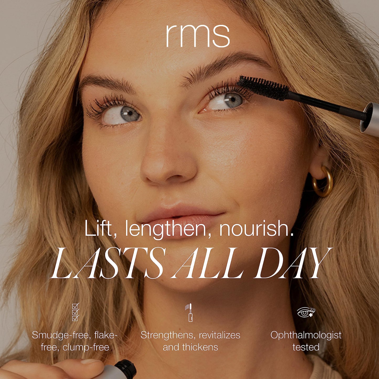 RMS Beauty Straight Up Volumizing Peptide Mascara - Clean HD Black Mascara for Length & Lift - Smudge-Free Strengthening Formula - 0.34 fl oz