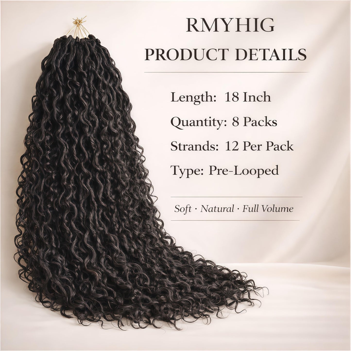 8 Packs Goddess Locs Crochet Hair for Black Women, 18 Inch Human Hair Mix Synthetic Pre-looped Boho Faux Locs with Curly Ends Long River Crochet Hair for Black Women Hair Extensions(1B,18 Inch)