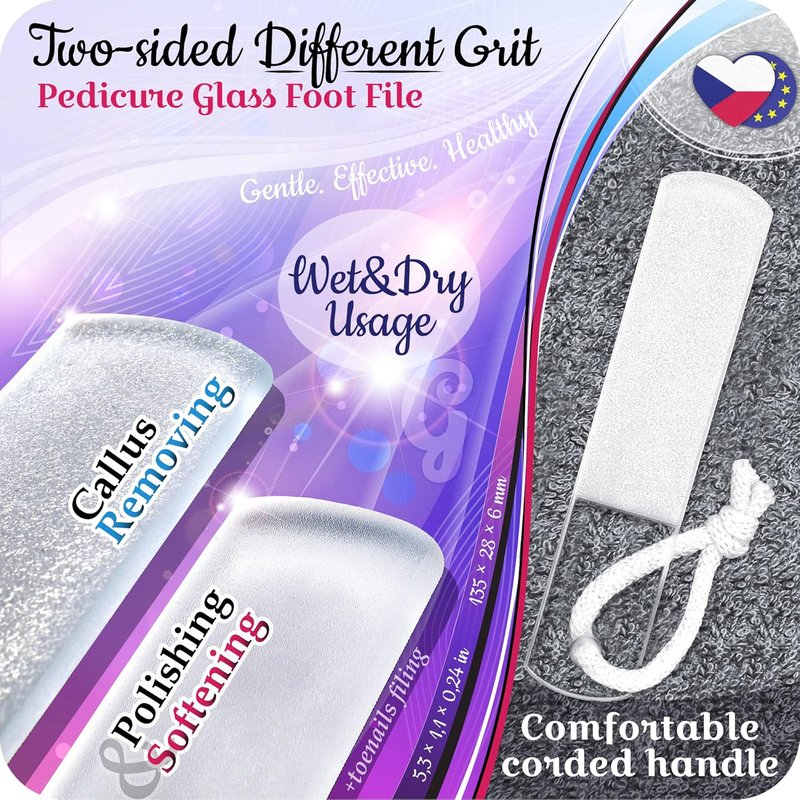 Genuine Czech Glass Nail File Set - Professional Double-Sided Callus Remover & Foot Rasp | Manicure & Pedicure Tools